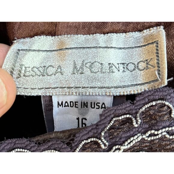 Vintage Jessica McClintock Brown Western Beaded Gown Dress  Women's Size 16 - Picture 4 of 13